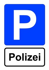 llustration eines blauen Parkplatzschildes mit der Aufschrift "Polizei"	