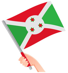 Person Displaying Flag of Burundi with Three Stars Design
