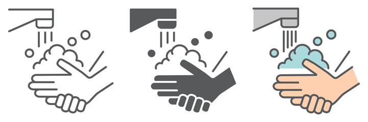 Washing your hands icon collection, coronavirus and covid-19, hand washing sign vector set graphics, editable stroke linear icon, eps 10