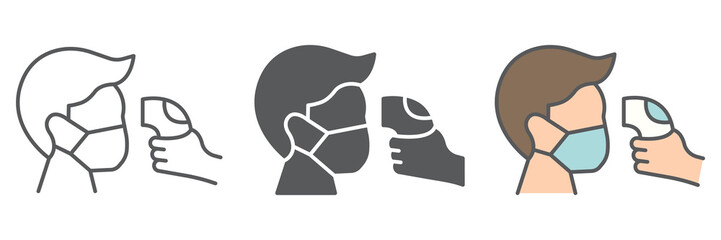 Check body temperature icon collection, coronavirus and covid-19, checking body temperature sign vector set graphics, editable stroke linear icon, eps 10