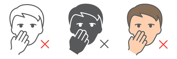 Do not touch your face icon collection, coronavirus and covid-19, don't touch face sign vector set graphics, editable stroke linear icon, eps 10