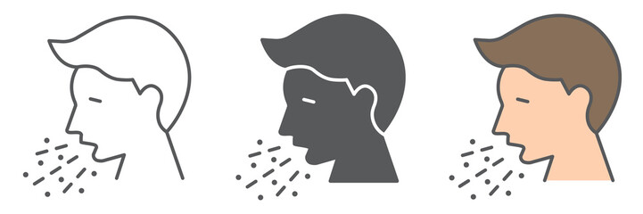 Cough icon collection, coronavirus and covid-19, sneezing sign vector set graphics, editable stroke linear icon, eps 10