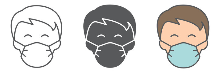Man in face mask icon collection, coronavirus and covid-19, wearing mask sign vector set graphics, editable stroke linear icon, eps 10
