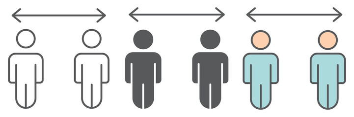 Social distancing icon collection, coronavirus and covid-19, keep distance sign vector set graphics, editable stroke linear icon, eps 10