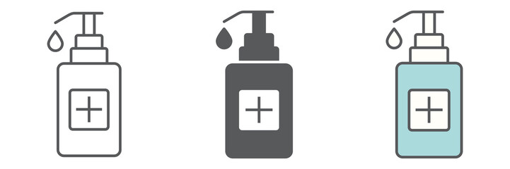 Hand sanitizer icon collection, protection and covid-19, antiseptic sign vector set graphics, editable stroke linear icon, eps 10