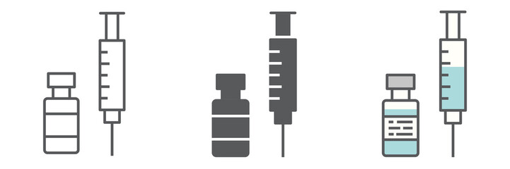 Covid-19 vaccine icon collection, coronavirus and syringe, vaccination sign vector set graphics, editable stroke linear icon, eps 10