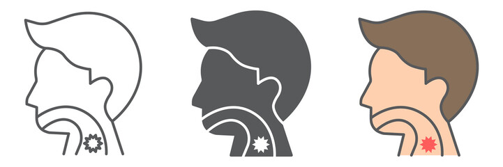 Sore throat icon collection, pain and covid-19, sickness sign vector set graphics, editable stroke linear icon, eps 10