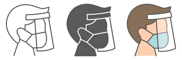 Face shield mask icon collection, protection and covid-19, face mask sign vector set graphics, editable stroke linear icon, eps 10