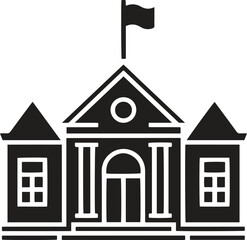 Silhouette school building exterior. Architecture, education, campus vector illustration