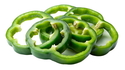 Photo of several slices of fresh green bell pepper isolated on transparent background