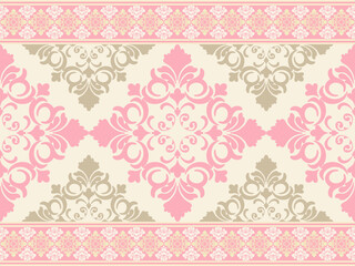 Seamless ethnic floral damask fabric pattern, perfectly blends local ethnic patterns, luxurious and attractive. Can be used for dresses, scarves, tablecloths, curtains, cushions, wallpapers, carpets