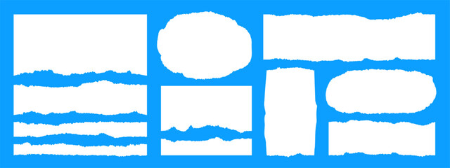 Set of ripped paper, jagged edge, torn paper text box, frame vector illustration