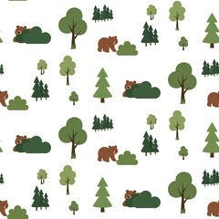 Seamless pattern with bears and trees