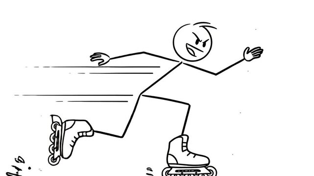 Animated Stick Figure Rollerblading with Speed Lines and Determined Expression