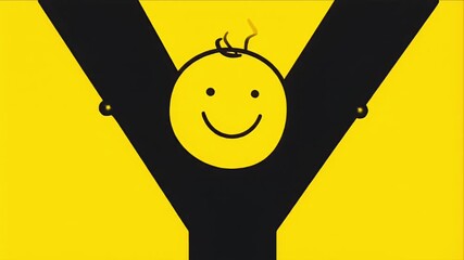 A simple smiley face character inside the letter Y on a yellow background