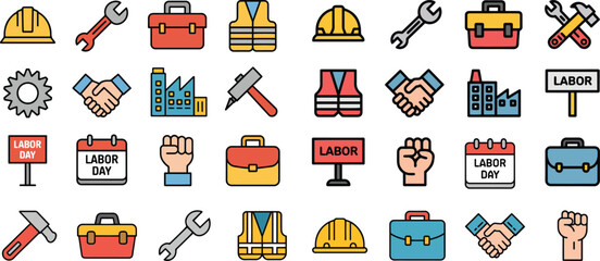 Labor day icons set. Workers, celebration, union, holiday icon. vector illustration