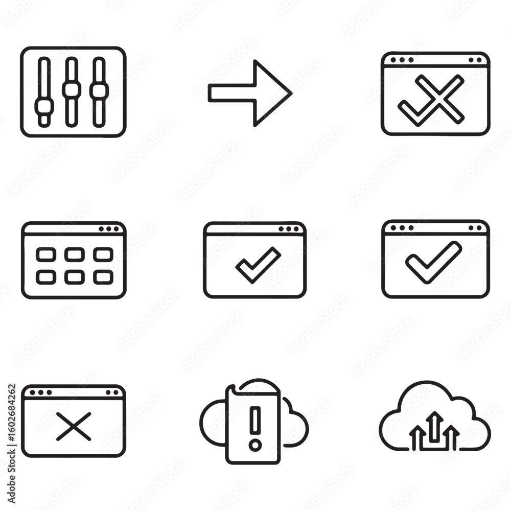 Poster a collection of modern line art interface icons for application and website design