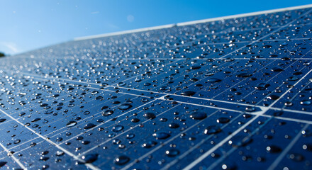 Close-up of solar panel with water droplets