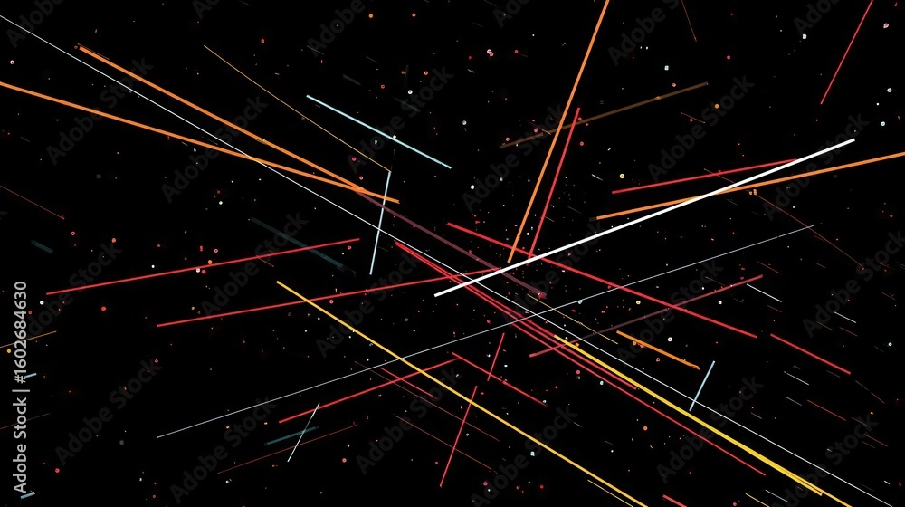 Poster abstract design with intersecting lines and scattered points.