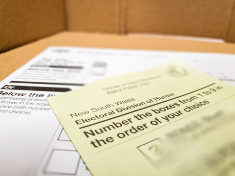 Voting ballot paper at polling station for election