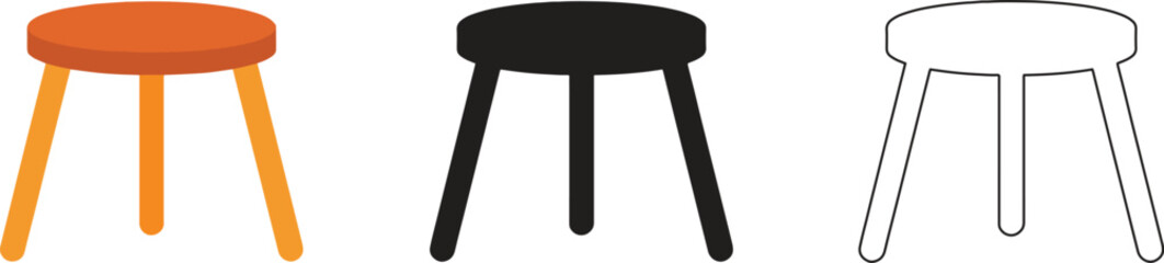 Simple legged stool icons Furniture seat minimal wooden vector illustration