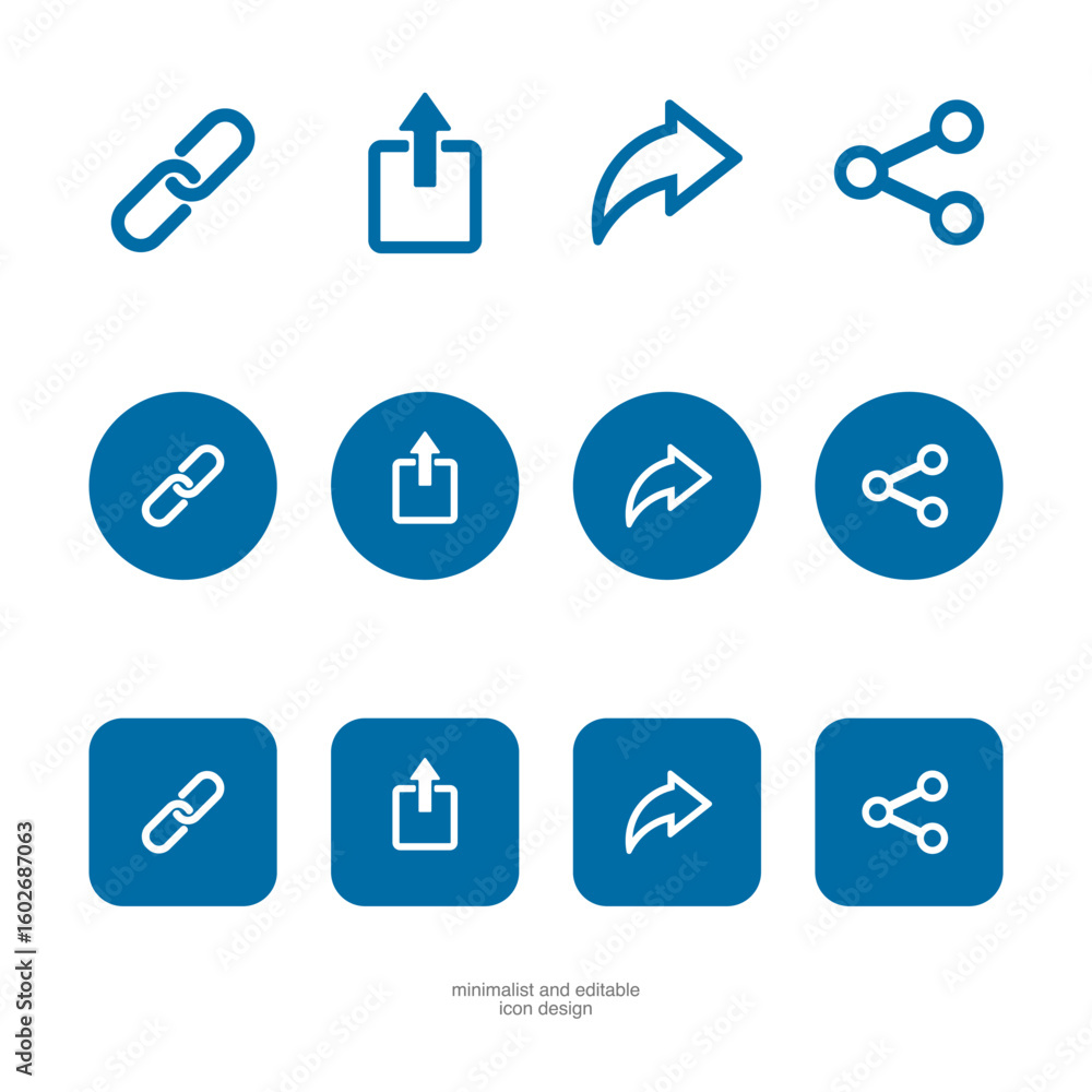 Poster link and share icon set, line and solid style on transparent background