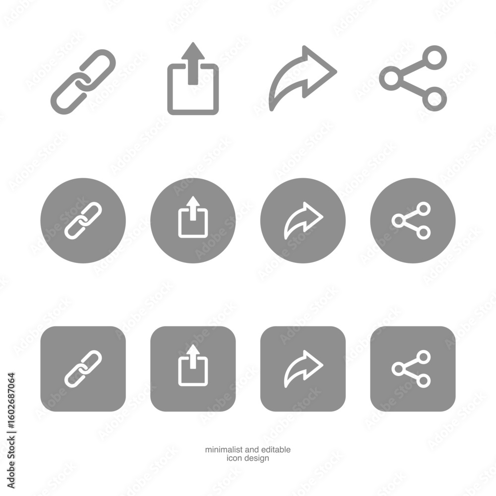 Poster link and share icon set, line and solid style on transparent background