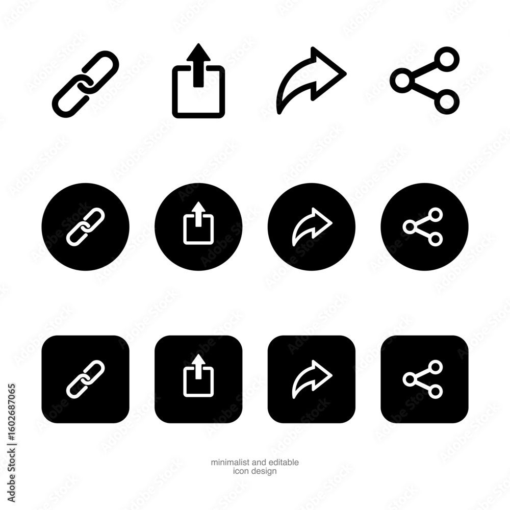 Poster link and share icon set, line and solid style on transparent background