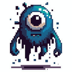 Dark blue pixel art monster with a single eye.	