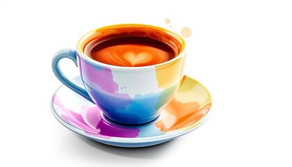 Obraz premium Vibrant watercolor coffee cup and saucer, cafe breakfast theme, table, watercolor
