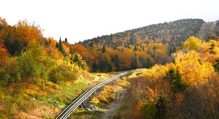 Fototapeta premium Brilliant Fall Foliage at Mount Washington Cog Railroad