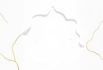 Fototapeta premium White papercut abstract shapes, gold lines; minimalist luxury backdrop, visual, wallpaper
