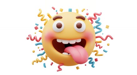 Fototapeta premium Cheerful 3 d emoji face with streamers