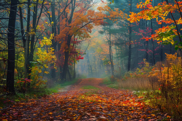 Naklejka premium autumn forrest walking path