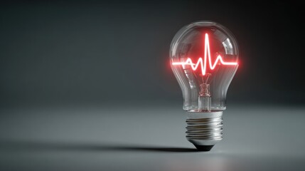 Floating smart lightbulb with holographic heart rate monitor display and glowing aura