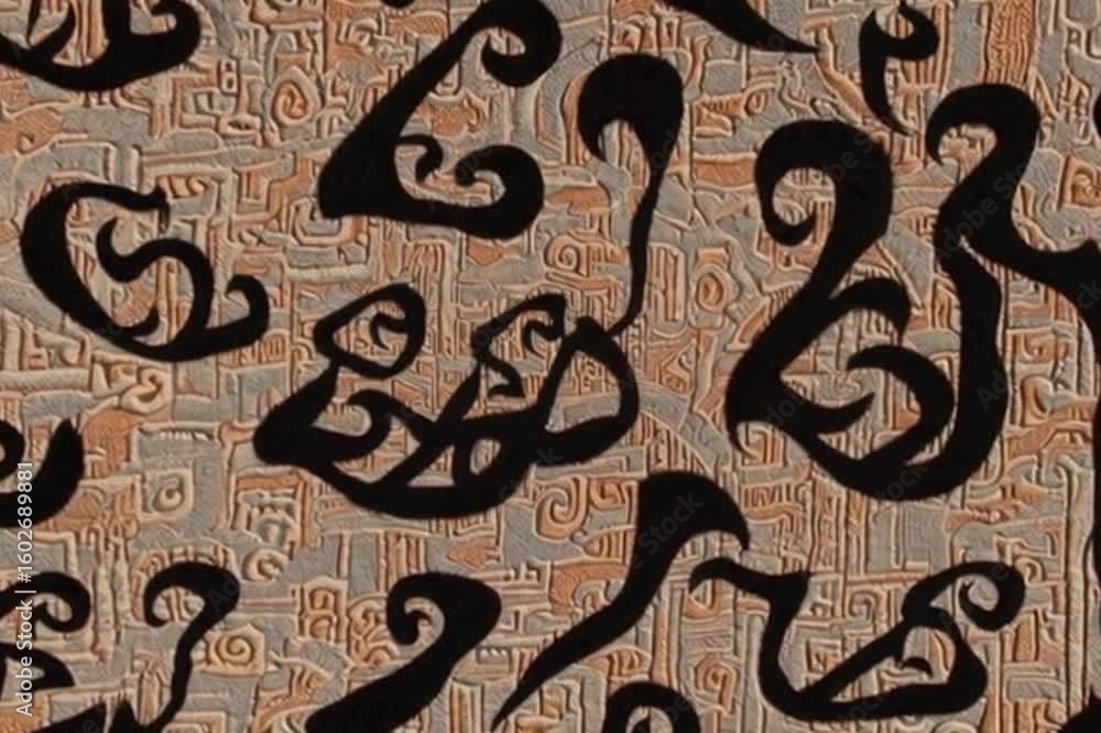 Poster intricate, abstract patterns and design elements with a textured, earthy color palette. the patterns