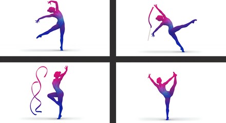 Fototapeta premium Gymnastics figures with ribbons graphic design