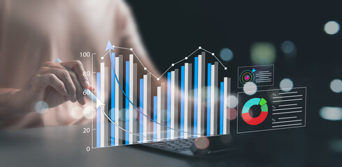Database graphs and economic trend analysis, business strategy planning, financial growth analysis,...