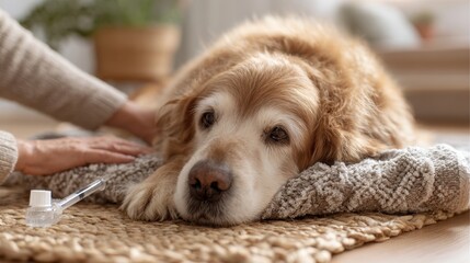 Fototapeta na wymiar Caring for aging pets at home with love and tenderness,National Pet Hydration Awareness Month