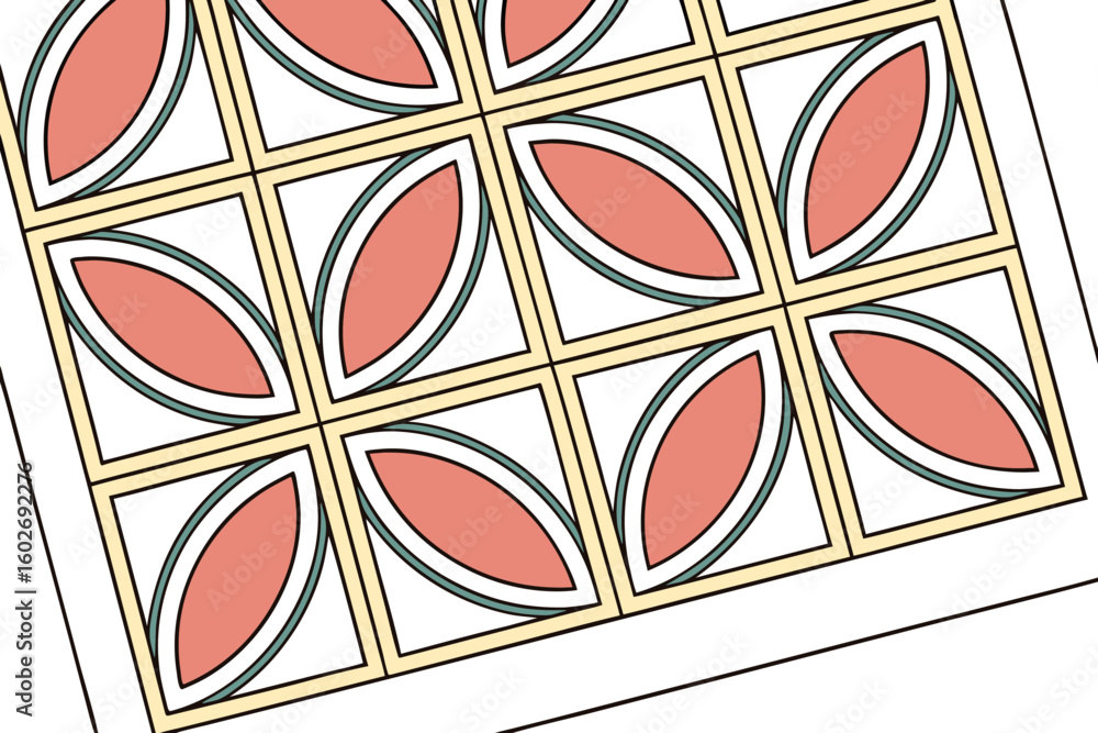 Poster geometric pattern featuring squares with rounded shapes in coral and teal on a white background desi