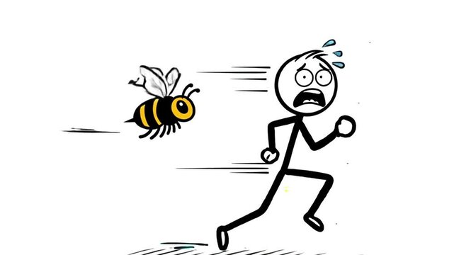 Cartoon Stick Figure Running from a Bee