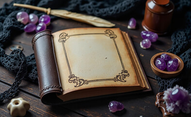 Botanical Flatlay with Witchy book and Crystals 