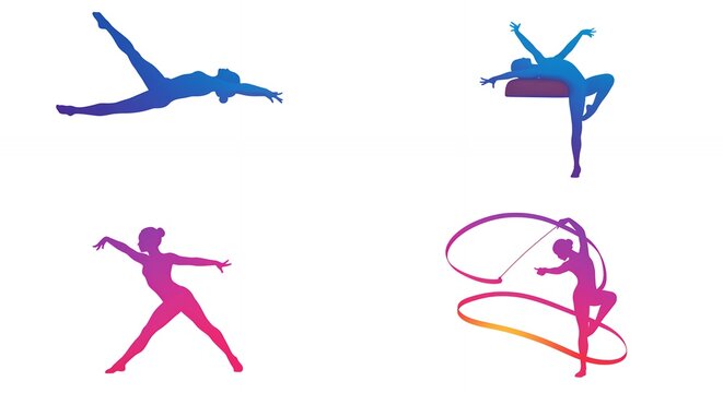 Silhouette illustrations of acrobatic dance figures