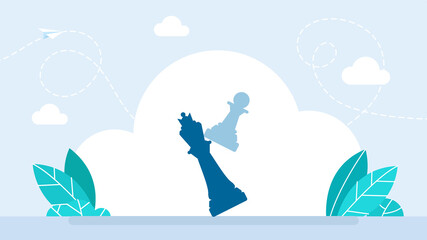 Pawn beats king. Burning of the king. Challenge to success. Strategic move, leadership to lead team with strategy, courage and confidence to win business competition concept. Flat illustration