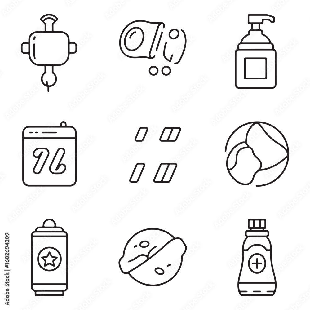 Aufkleber collection of outlined icons representing various objects for multiple design applications