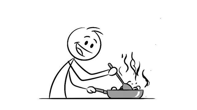 Joyful Stick Figure Chef Cooking Delicious Meal in Pan