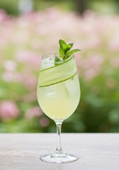 Refreshing Cucumber Mint Cocktail in a Wine Glass
