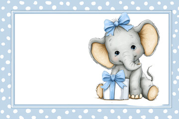 Cute baby elephant with blue bow and gift box isolated on a transparent background animal mammal
