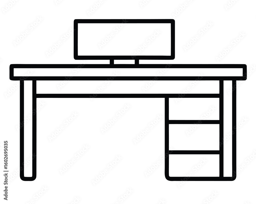 Poster a simple line drawing of a desk with a computer monitor ai generated