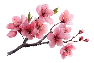 Delicate pink cherry blossoms on a dark branch isolated on a transparent background flower floral